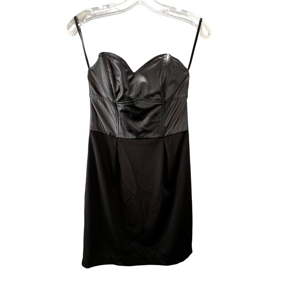 Charlotte Russe Black Strapless Mini Dress size S Leatherette Boning Sweetheart